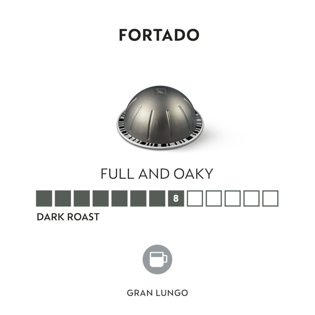 Nespresso Capsules Vertuo, Fortado Gran Lungo Americano, Dark Roast Espresso Coffee, 30 Count Coffee Pods, Brews 5.0oz.