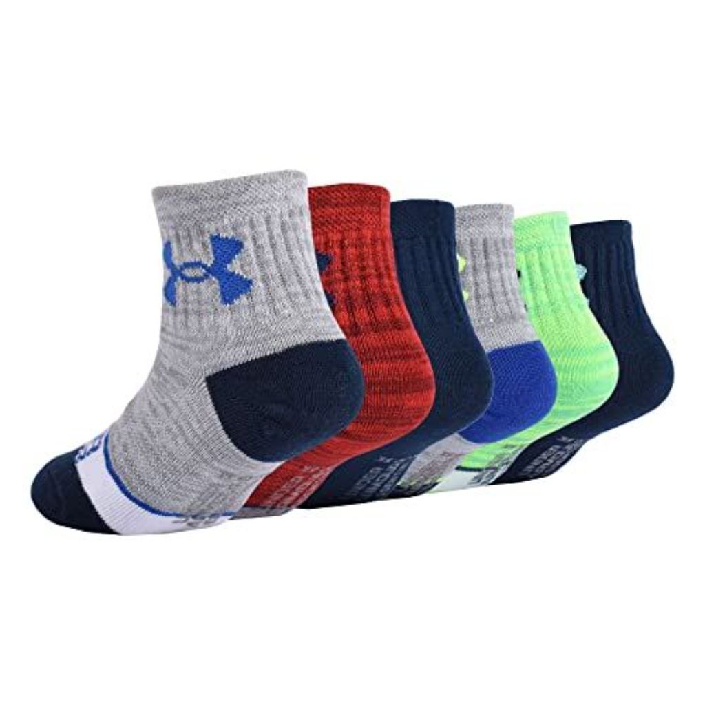 Under Armour Boys' Multi Pack Quarter Socks - Color Block, Size 4-6 (6 Pair)