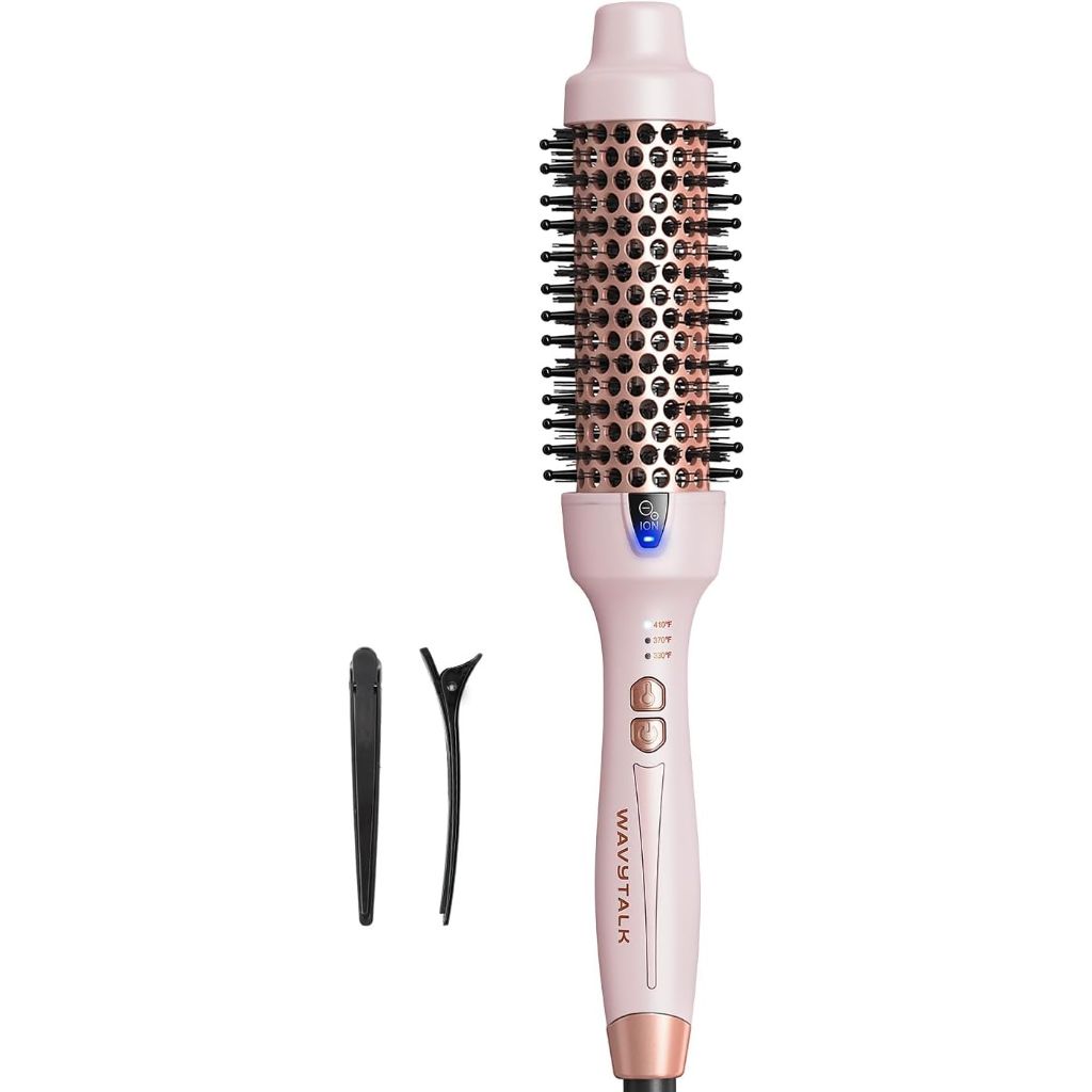 Wavytalk Updated Version Thermal Brush, 1.5 Inch Negative Ion Blowout Express Thermal Round Brush Creates Salon-Quality Blowouts, lonic Frizz Reduction Makes Hair Shinier & Smoother (Millennial Pink)
