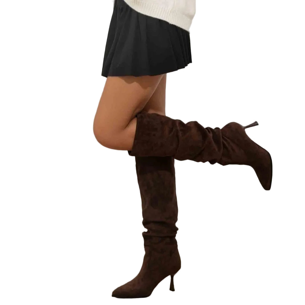 TEAIEUI Knee High Boots Women, Brown - size 8