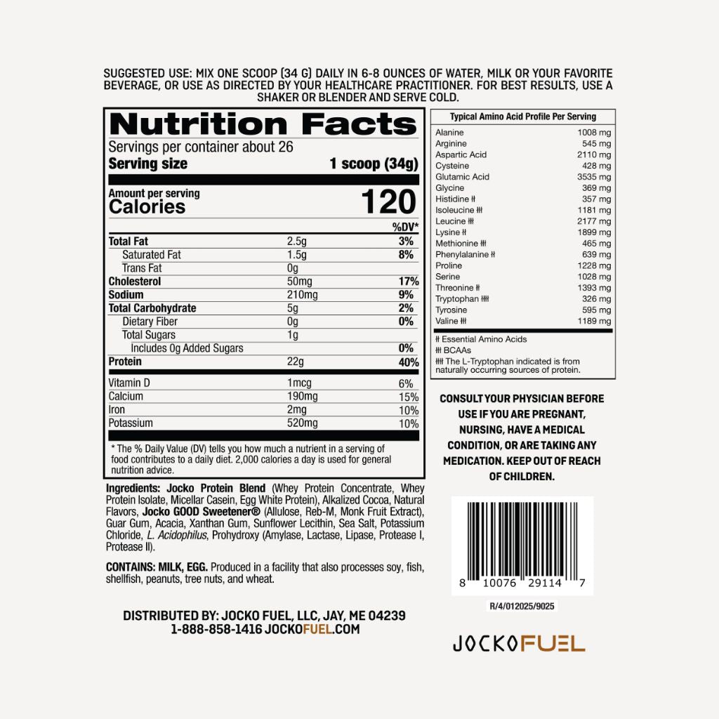 Jocko Fuel Mölk Whey Protein Powder 22g Protein - Low Sugar Monk Fruit Blend - Muscle Recovery & Growth, Packaging May Vary (26 Servings, Chocolate Milkshake)