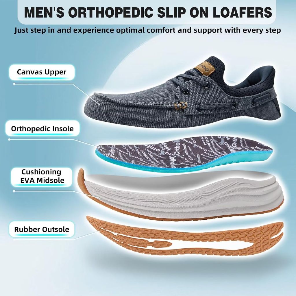 OrthoComfoot Men's Orthopedic Slip On Walking Shoes - Denim, Size 9
