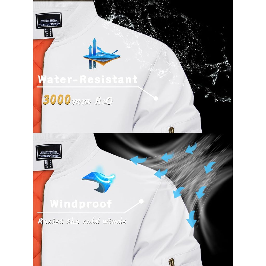 KEFITEVD Men's Bomber Full Zip Jacket - White, Size XL