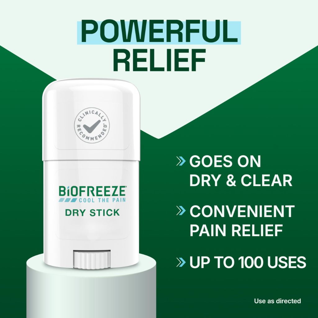 Biofreeze Dry Stick, Mess-Free Relief for Neck, Shoulder, Knee, Hip, Hand & Joint, Cooling Menthol Pain Relief Stick, Up to 100 Uses