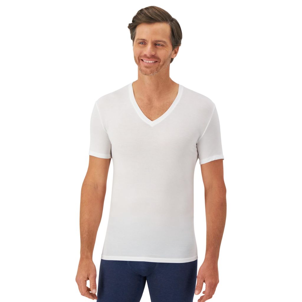 Hanes Ultimate Men's Stay Tucked Undershirt Perfect Flex V-Neck Tee, White - size L