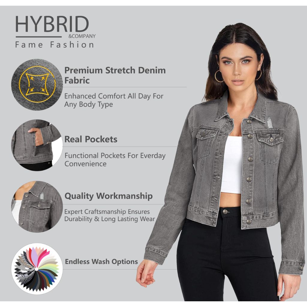 SZ 1X, Hybrid & Company Women's Long Sleeve Denim Jackets  | GREY