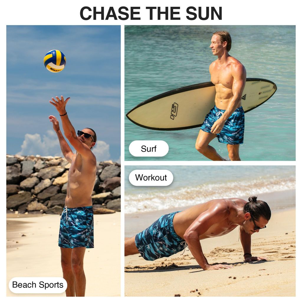 SZ 3X, Kanu Surf Men's  5” Adventure Swim Trunks, UPF 50+  - Blue Palms, 3XL