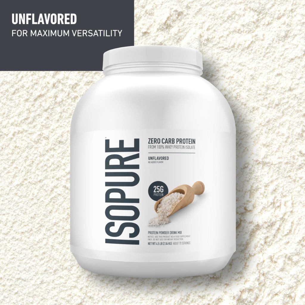 Isopure Zero Carb 100% Pure Whey Isolate Protein Powder, Gluten-Free, with Vitamins, Unflavored, 25g Protein Per Serving, 4.5 Lbs, 70 Servings (Packaging May Vary)