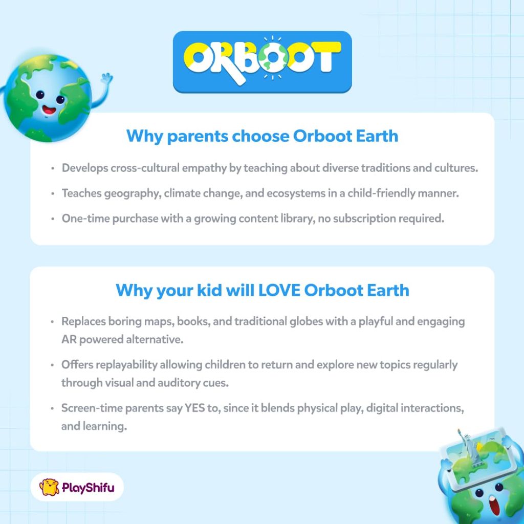 PlayShifu Globe for Kids– Orboot Earth: Interactive Kids Globe with 1000+ Facts on Animals, Places & Monuments