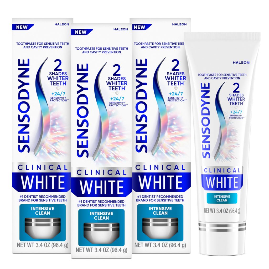 Sensodyne Clinical White Intensive Clean Toothpaste for Sensitive Teeth - 3.4oz (3 Pack)
