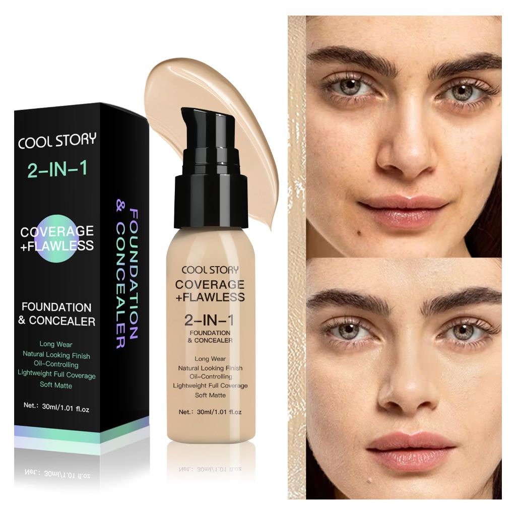 2-in-1 Foundation and Concealer Long Wear Natural Matte Finish Lightweight Coverage (Fair) 1.01oz