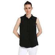 Calvin Klein Women's Crepe Sleeveless Button-Down Top, Black, X-Small