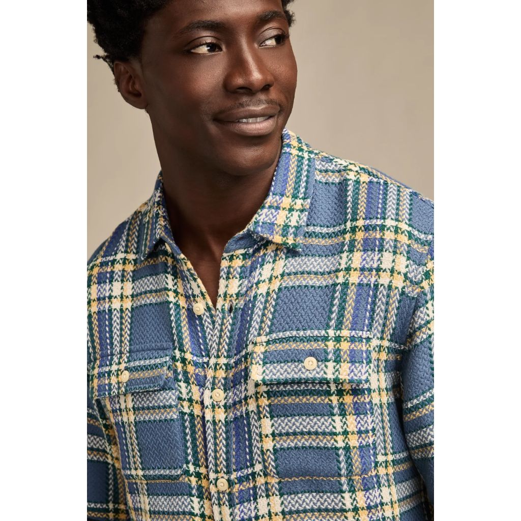 SZ S, Lucky Brand Long Sleeve Herringbone Flannel Humboldt Utility Shirt | Blue Plaid