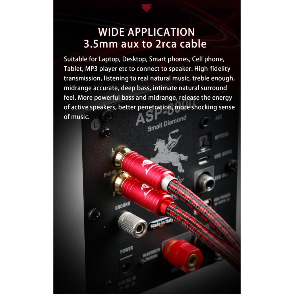 BOAACOUSTIC RCA to 3.5mm Aux Male Audio Cable, 4N OFC, Dual-Shielded, Gold Plated Connectors for Home Theater, Speakers(4.92ft/1.5m)