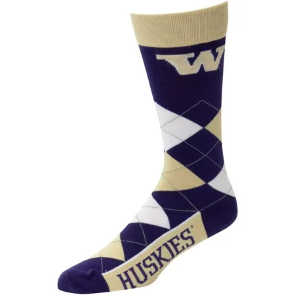 Washington Huskies For Bare Feet Argyle Crew Socks - Purple/White