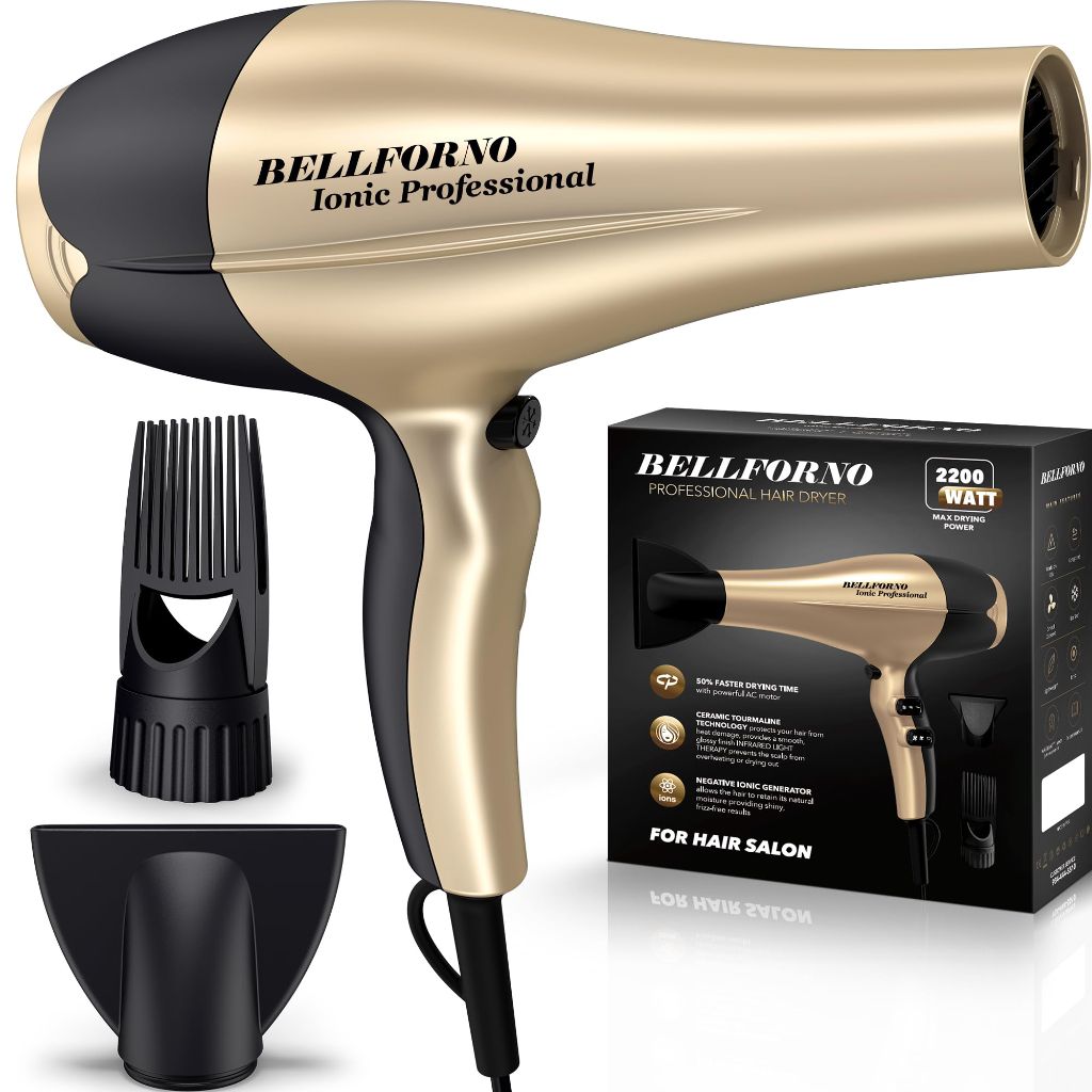 BELLFORNO - 2200W High-Power Hair Dryer - Ionic Ceramic Tourmaline Technology