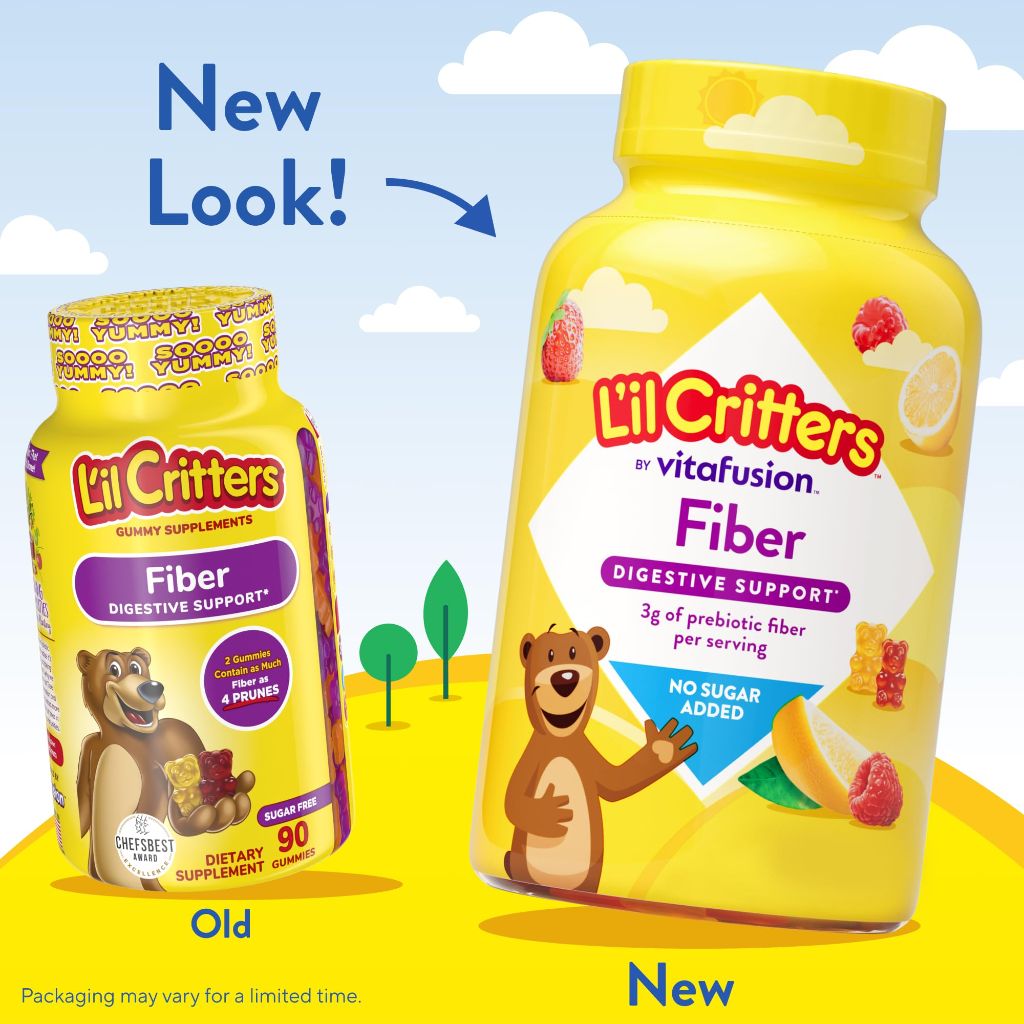 L’il Critters Fiber Daily Gummy Supplement for Kids, Berry and Lemon Flavors, 90 Gummies