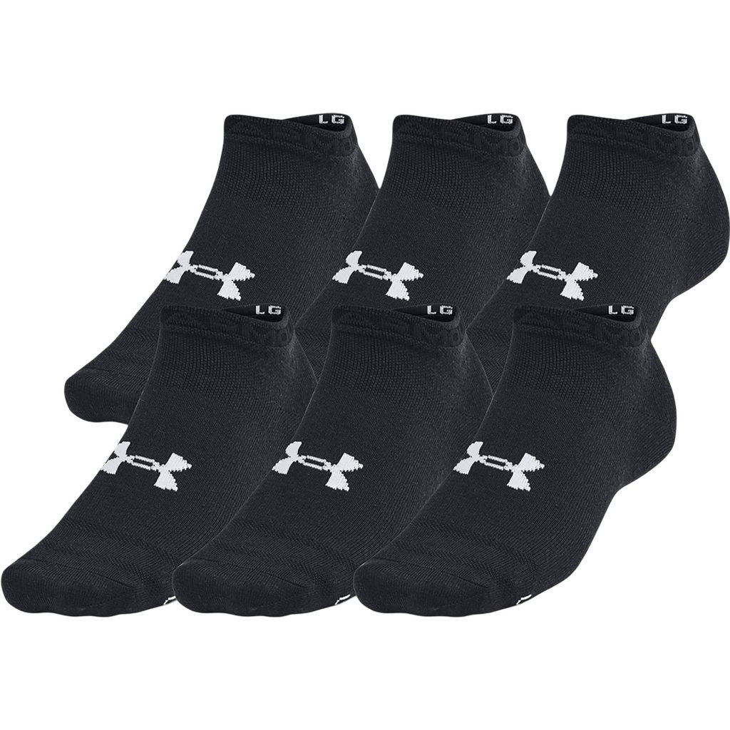 Under Armour Adult Essential Low Cut Socks - Black, Size Large (6 Pairs)
