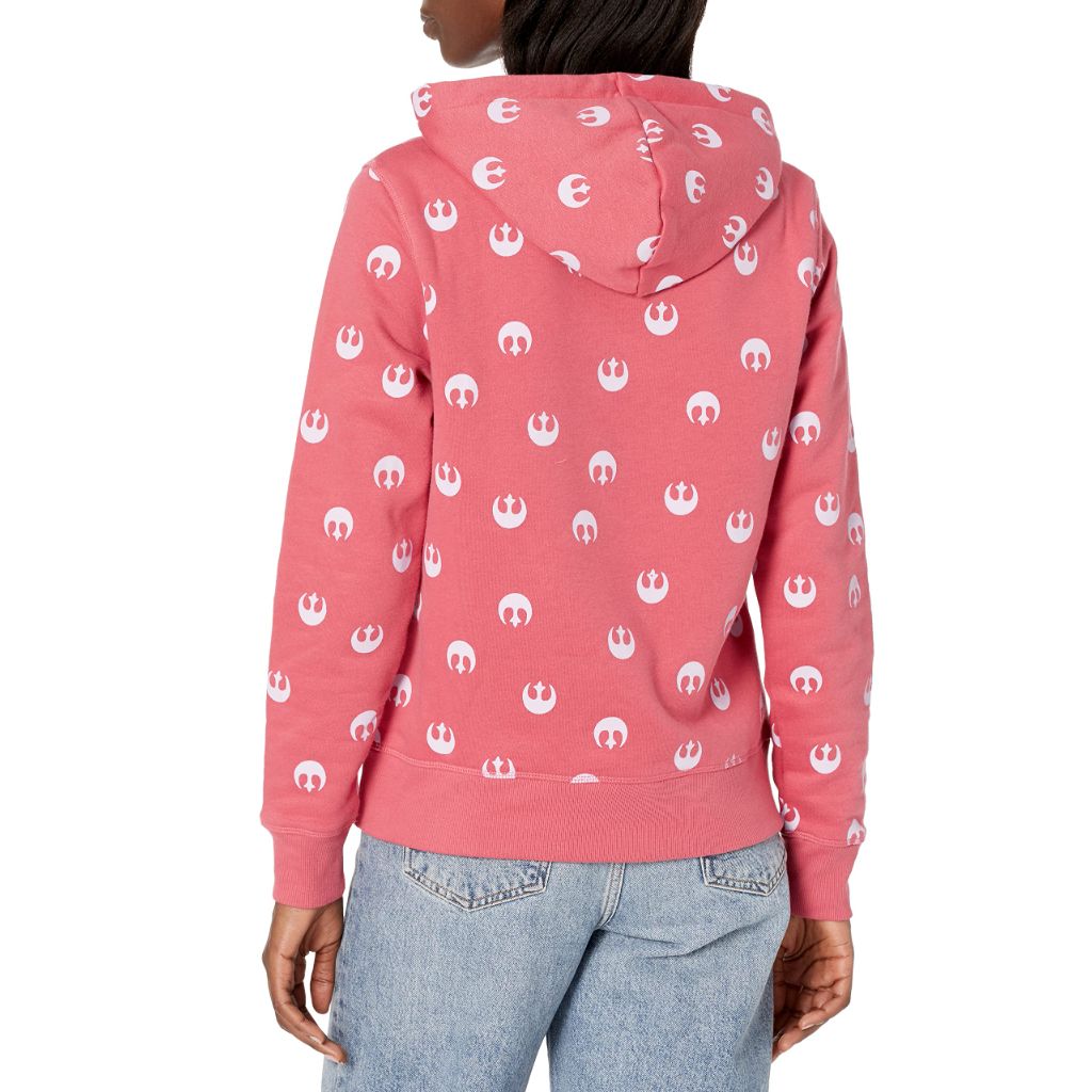 SZ 1X, Amazon Essentials Disney | Women's Fleece Hooded Pullover Hoodie Sweatshirts, Pink Star Wars Rebel