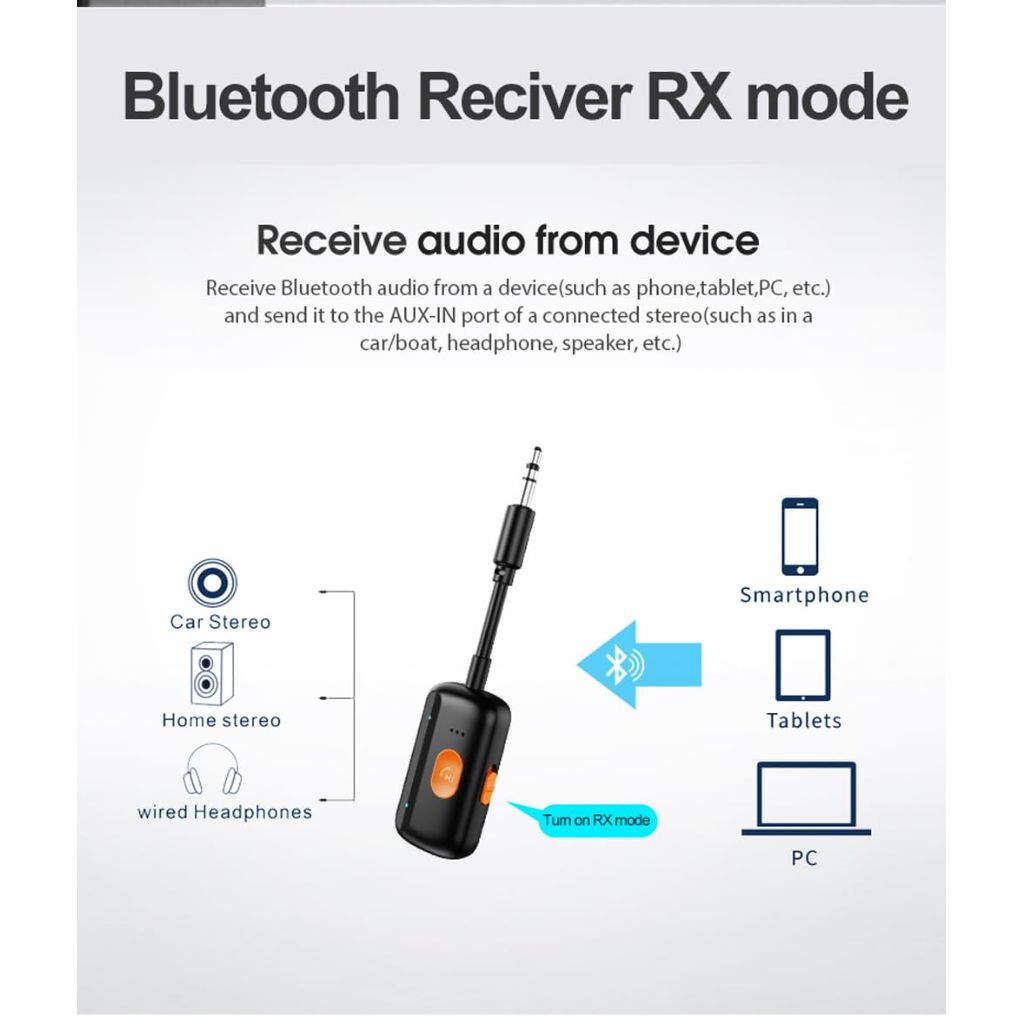 Octeso 5.4 Aux Bluetooth Adapter, Noise Cancelling 3.5mm AUX Bluetooth Car Adapter, Wireless Audio Receiver for Home Stereo/Wired Speaker, 12H Battery Life
