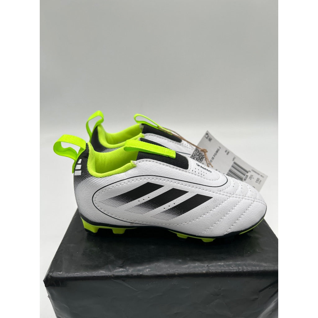 adidas Kids Goletto IX Firm/Multi Ground Junior Laceless Soccer Cleats, White/Core Black/Lucid Lemon Size 8.5 Toddler
