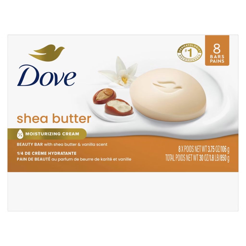 Dove Beauty Bar Women s Bath Soap Shea Butter  3.75 oz 8 Bars