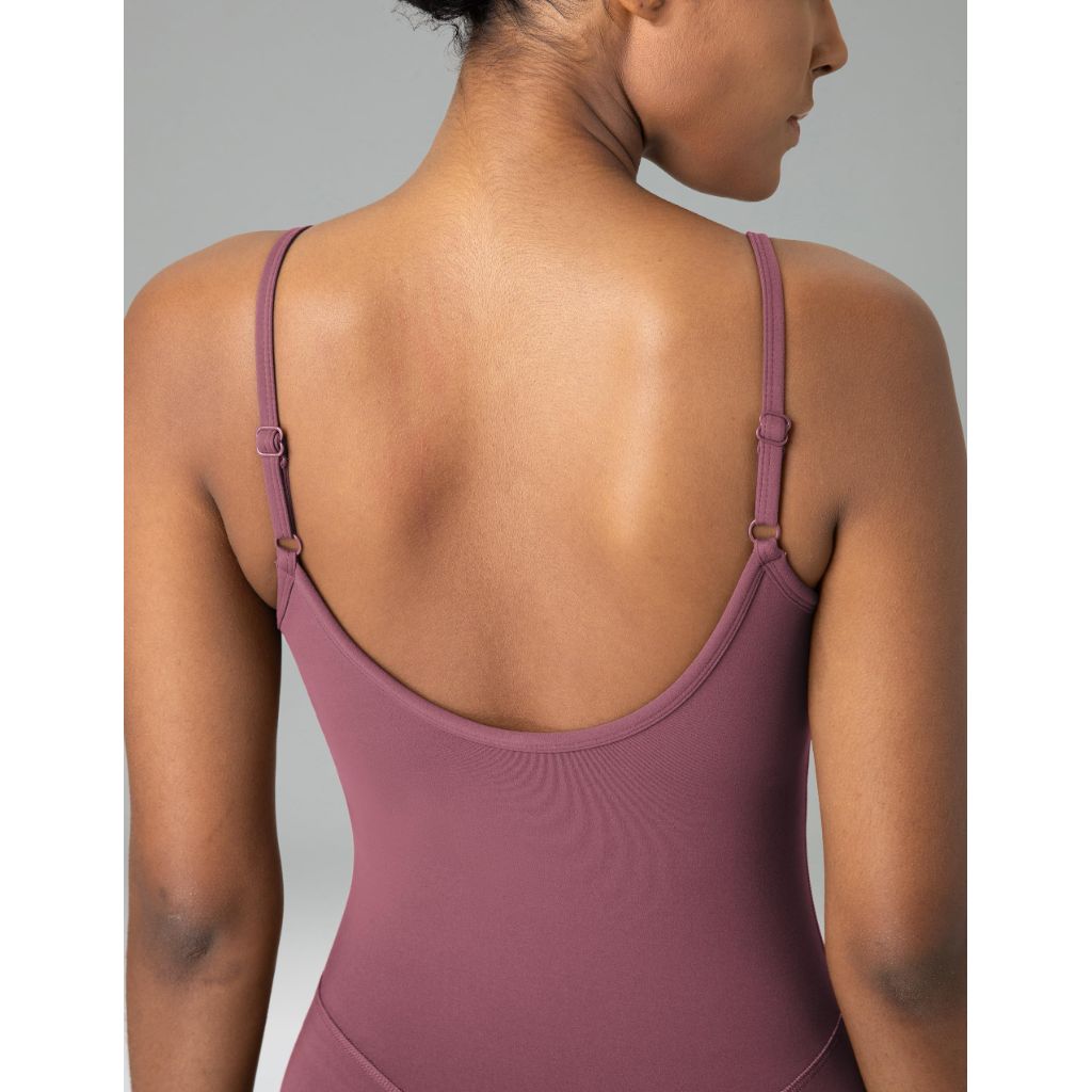 Colorfulkoala Women's Dreamlux Workout Romper with Adjustable Strap V Neck Padded Stretchy (XS, Plum Red)