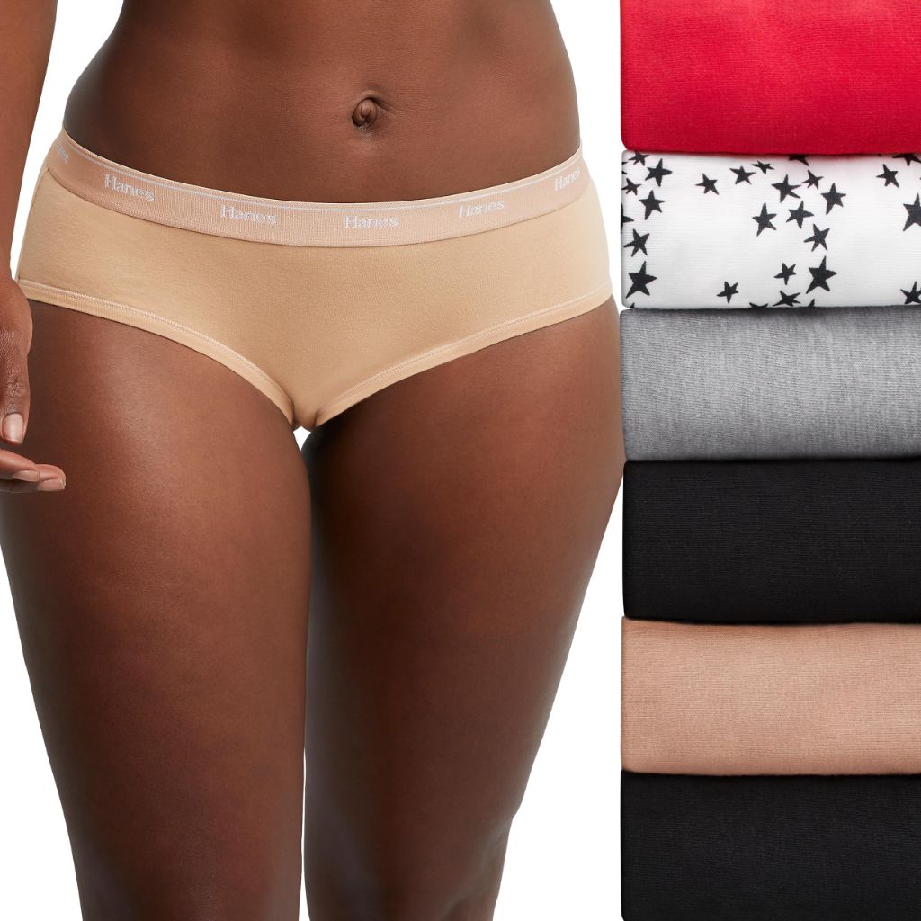 SZ 7/L Hanes Originals Women's Underwear, Stretch-Cotton Women's Hipster Panties, Basic Assorted Colors, 6-Pack