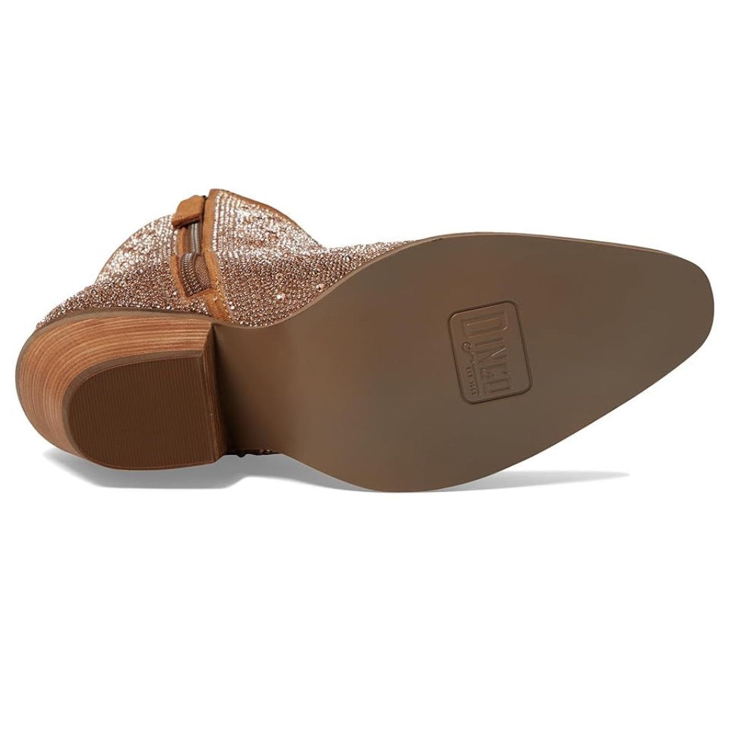 Dingo Women's Rhinestone Cowgirl Almond Toe Stacked Heel Booties, Rose Gold - Size 10