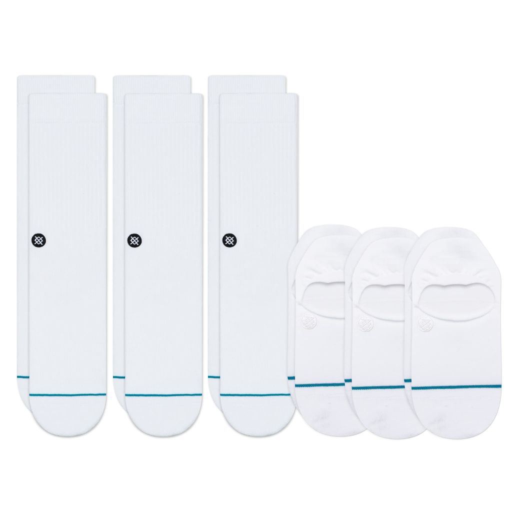 Stance Icon Mixed 6-Pack Socks, Crew Cut, No Show, White : LG