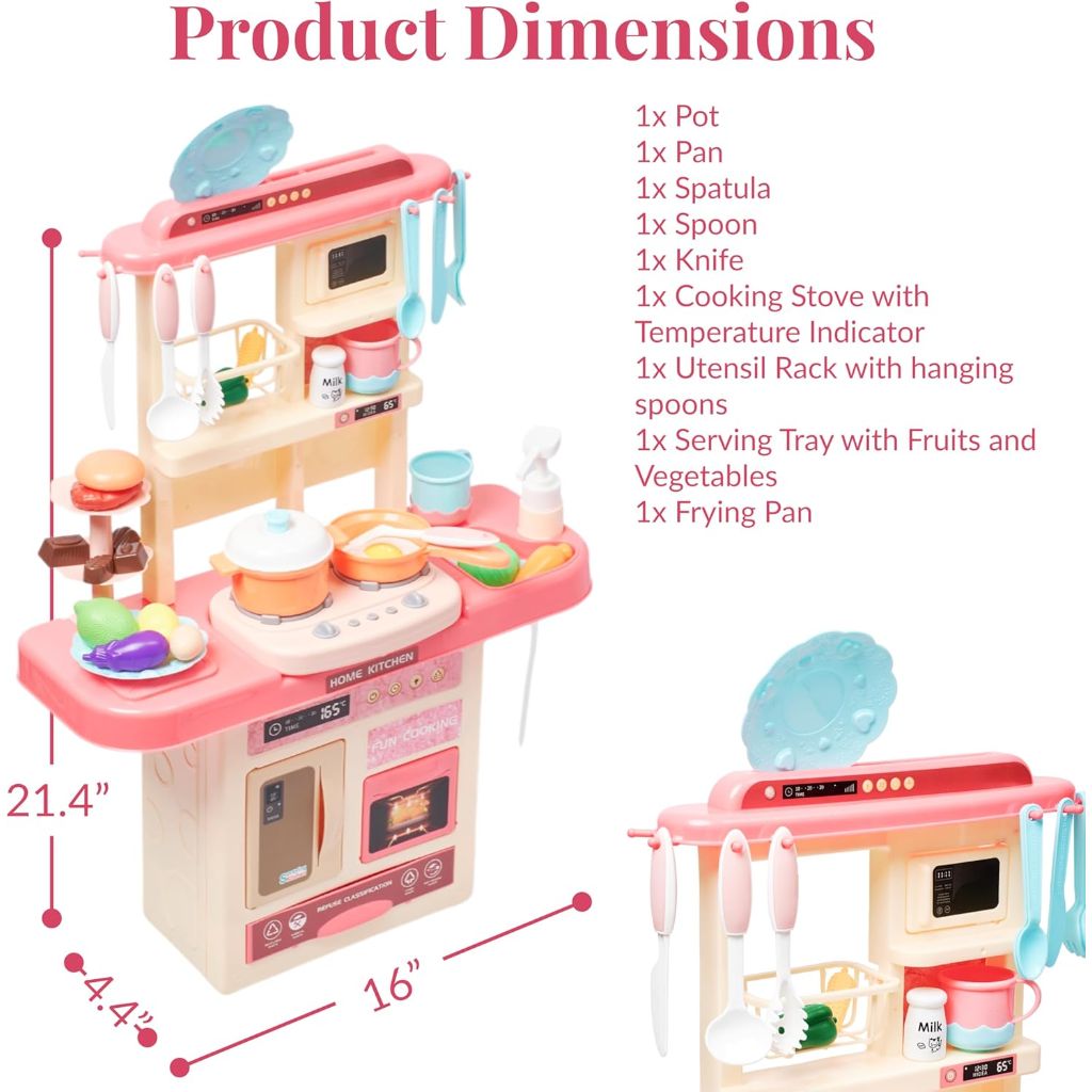 Prextex Plastic Pretend Play Kitchen Set with Dishwasher and Oven, Stove with Lights/Sounds, Working Faucet with Water Circulation