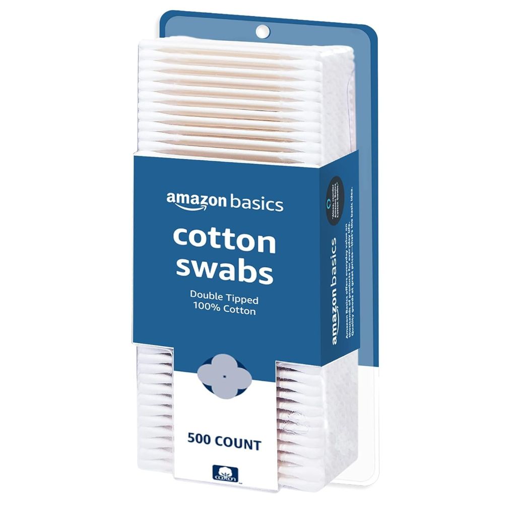Amazon Basics Double-Tipped Cotton Swabs for Personal Hygiene and Baby Care, Cotton, Versatile, Baby Safe, 500 Count