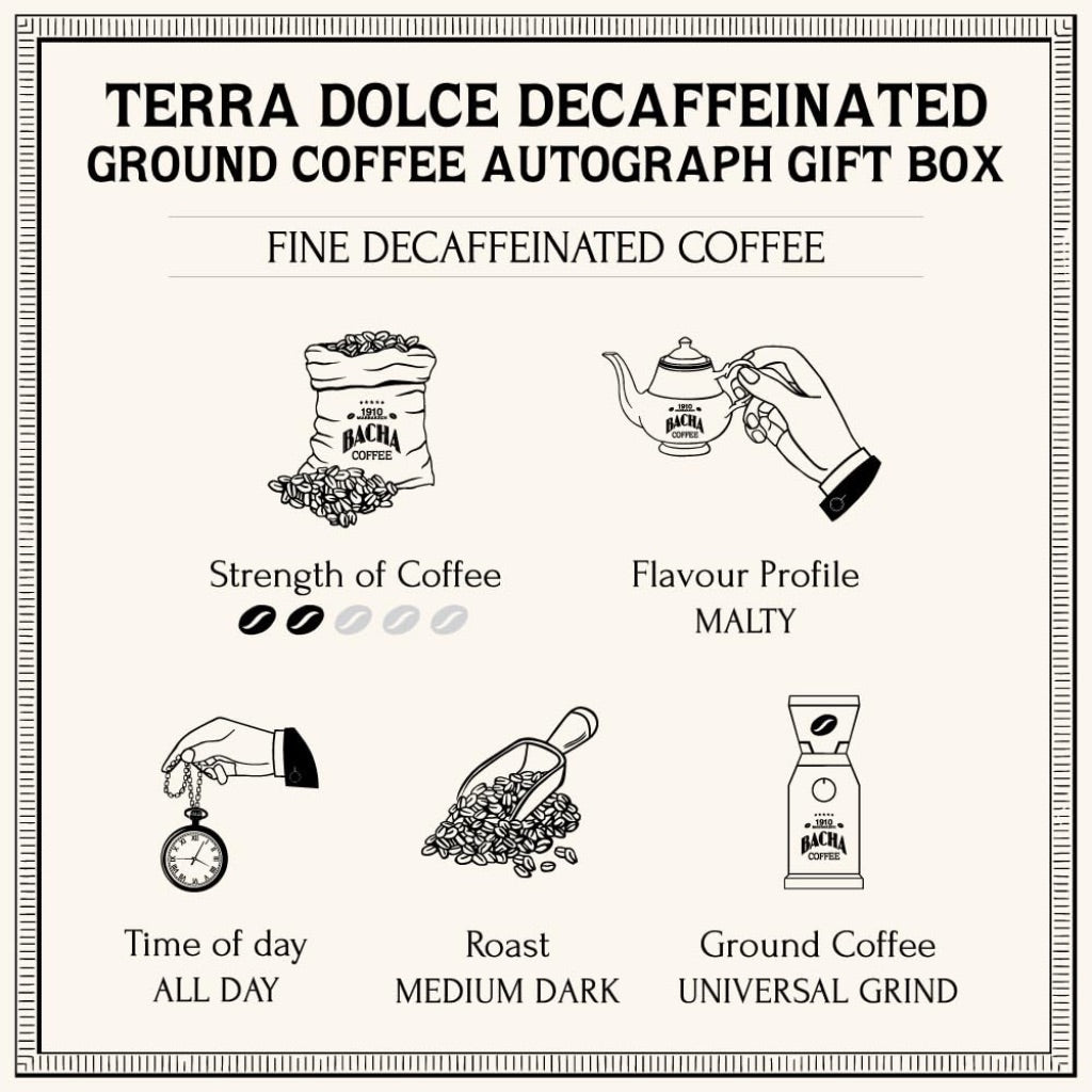 Bacha Coffee | Terra Dolce Fine Flavoured Coffee, Autograph Collection, 100% Arabica Specialty Coffee, Ground Beans, Medium Dark Roast, 350g -BB: 4/27