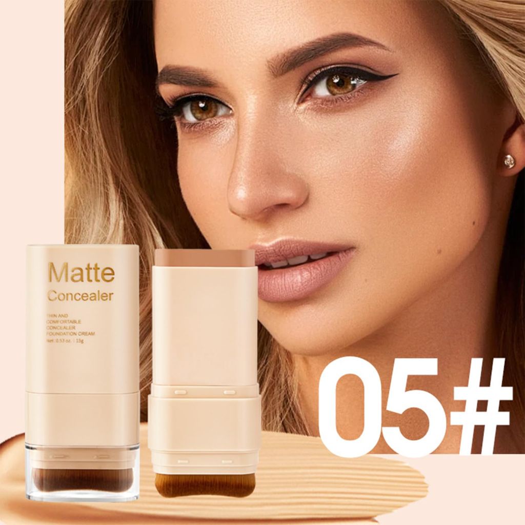 Foundation Stick, 2 in 1 Dual-Ended Eraser Contour Stick with Brush,  Dewy Finish (＃5)