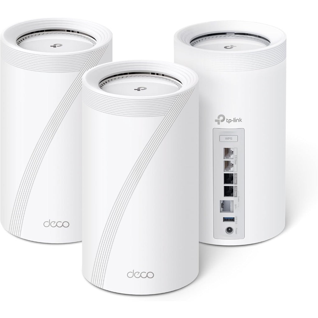 TP-Link Deco BE95 Quad-Band WiFi 7 BE33000 Whole Home Mesh System - 16-Stream, 2 x 10G + 2 x 2.5G Ports Wired Backhaul, 12 x High-Gain Antennas, VPN, AI-Roaming, 4x4 MU-MIMO, HomeShield (3-Pack)