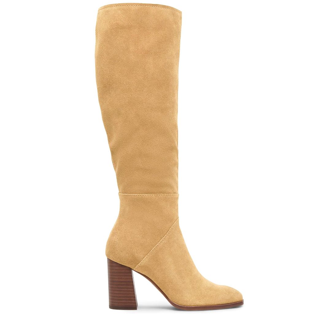 Coutgo Womens Knee High Boots Square Toe Chunky Block Heel, Khaki - Size 7.5