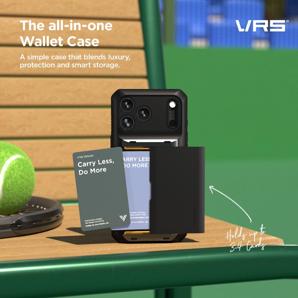 VRS DESIGN Damda Glide Pro Card Holder Case for iPhone 17 Pro Max (2025), Sturdy Semi Auto Card Slot Wallet [4 Cards] Case Designed for iPhone 17 Pro Max (2025) Matte Black