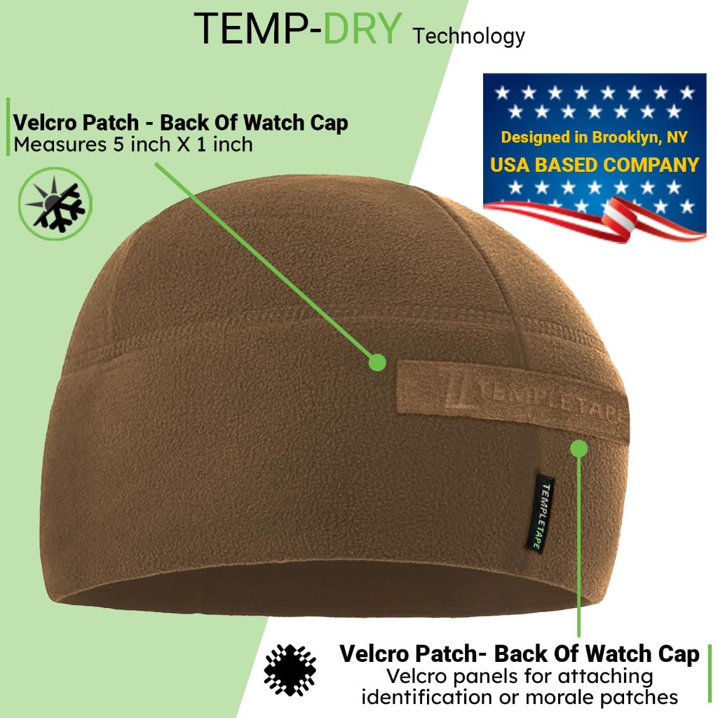 Temple Tape Tactical Beanie Hat - Front & Back Patch Panel - Coyote Brown - XL