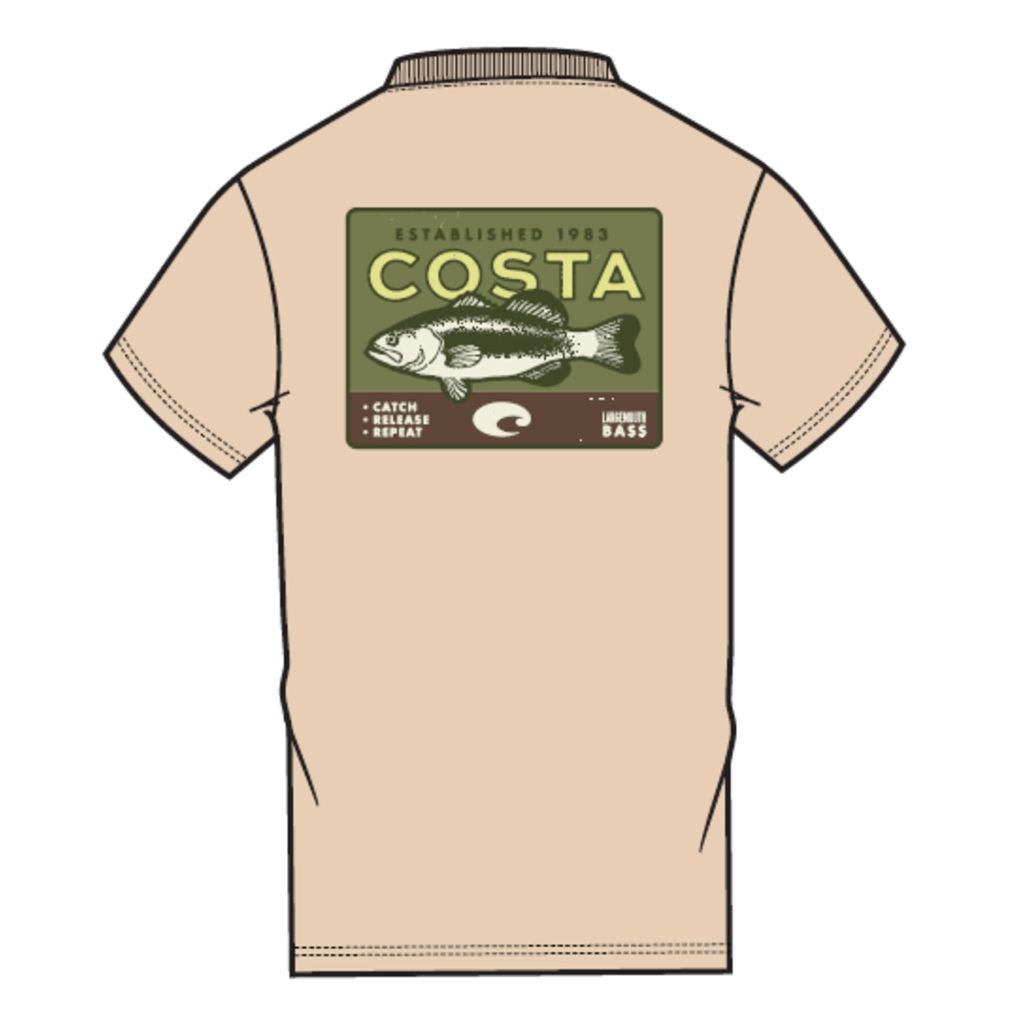 Costa Del Mar Mens Cannery Row Bass T-Shirt, Ivory, Small