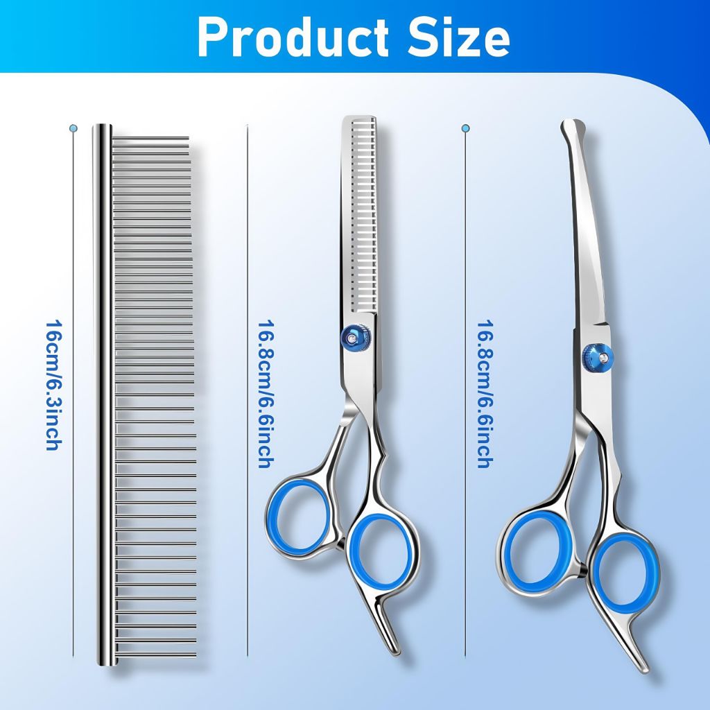 WFOEJEJ Professional 4 in 1 Dog Grooming Scissors Kit with Safety Round Tips, Sharp and Durable Pet Grooming Shears for Dogs and Cats.