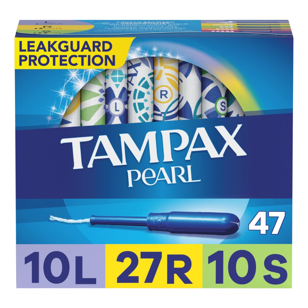 Tampax Pearl Plastic Tampons, Mutlipack, Light/Regular/Super Absorbency, Unscented, 50 Count