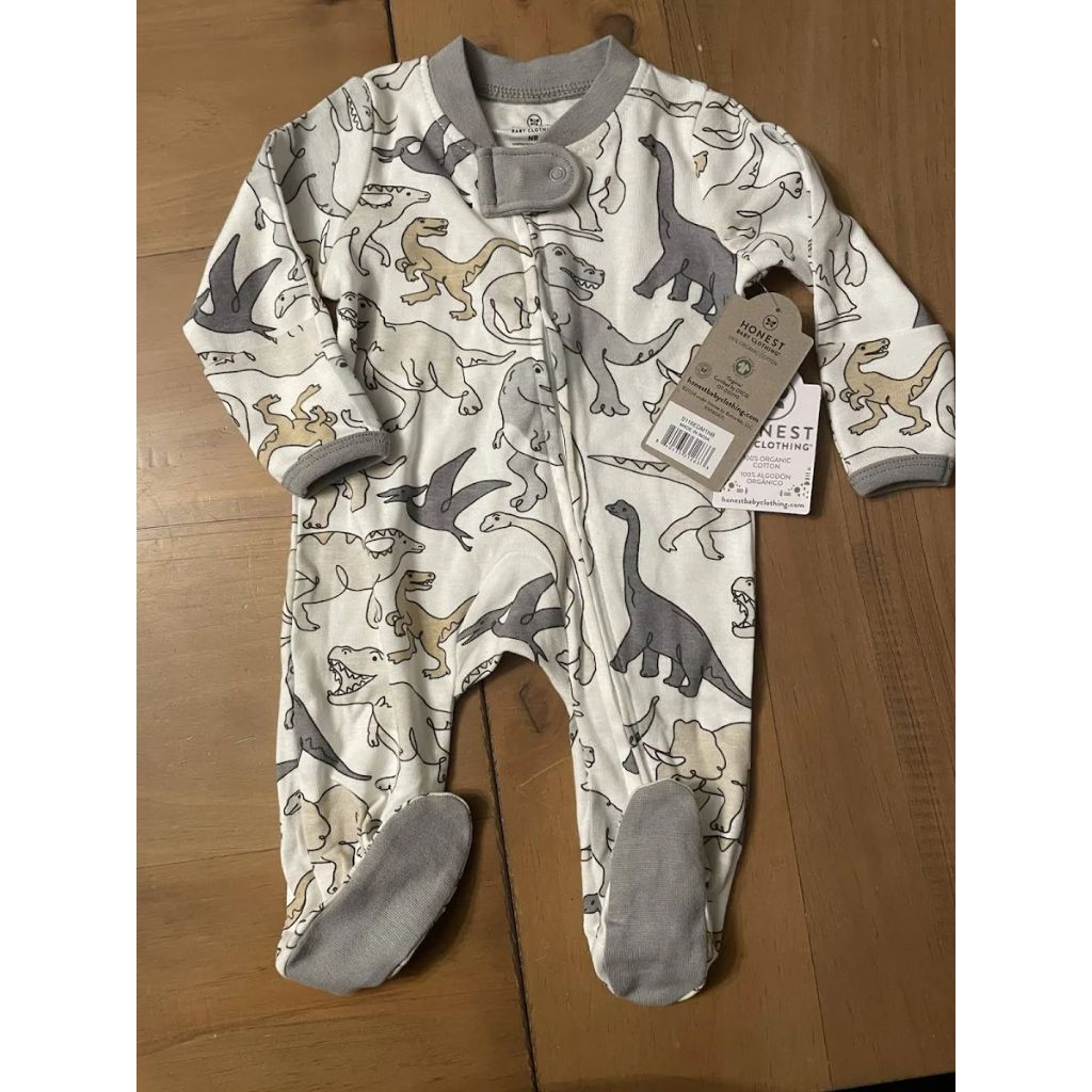 Honest Baby Dinosaur Print Organic Cotton Footie Pajama Sleeper Sz