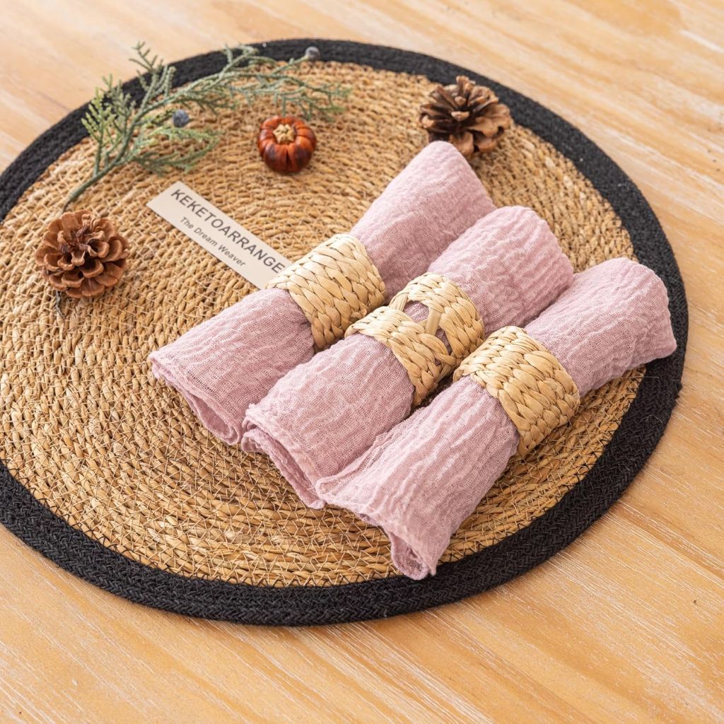 Keketoarrange Cheesecloth Napkins 17x17 Inches Cloth Reusable Napkins Washable Handmade for Lunch Dinner Wedding Baby Bridal Shower Party Rustic Boho Decorations Bulk Set of 10 Dusty Rose
