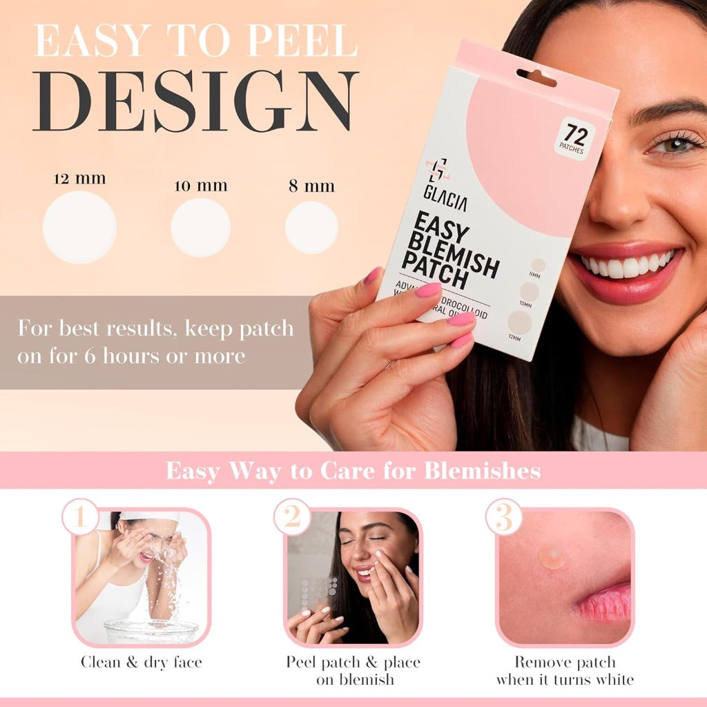 Glacia Pimple Patches 72 Pack of Hydrocolloid Skin Patches for All Skin Types – Gentle and Natural Patches for Clear and Smooth Skin