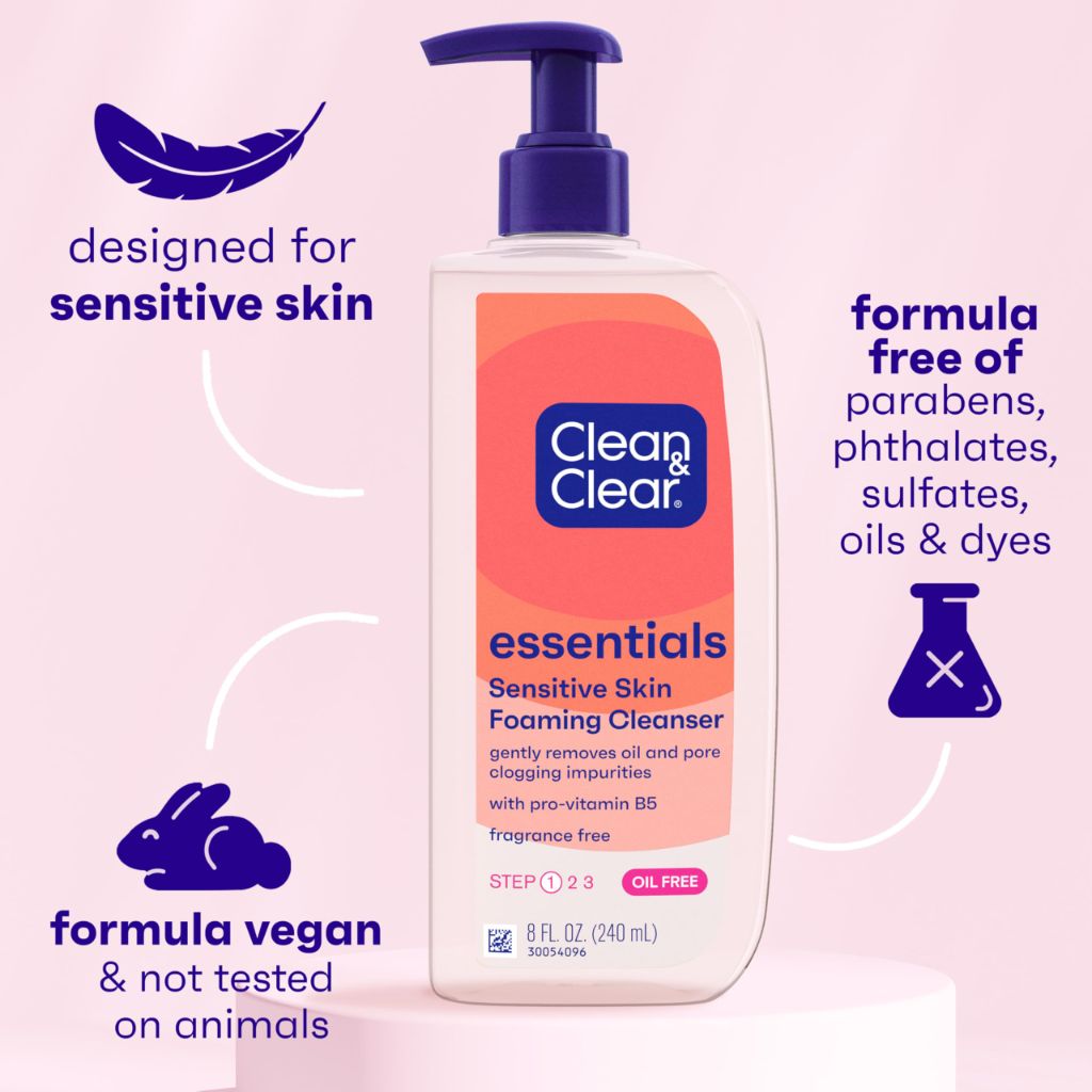 Clean & Clear Essentials Oil-Free Foaming Facial Cleanser, Fragrance-Free, 8 fl oz