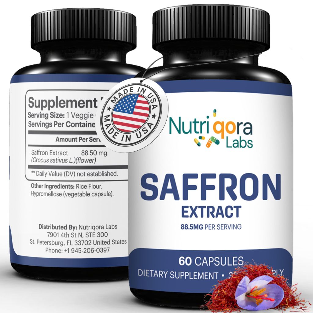 NUTRIQORA LABS Saffron Supplements – 60 Capsules | 88.5 mg Saffron Extract per Serving