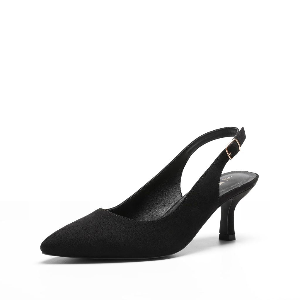 Dream Pairs Women's Kitten Heel Slingback Pointed Toe Pumps Shoes - Black Suede, Size 6