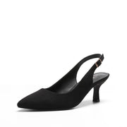 Dream Pairs Women's Kitten Heel Slingback Pointed Toe Pumps Shoes - Black Suede, Size 6