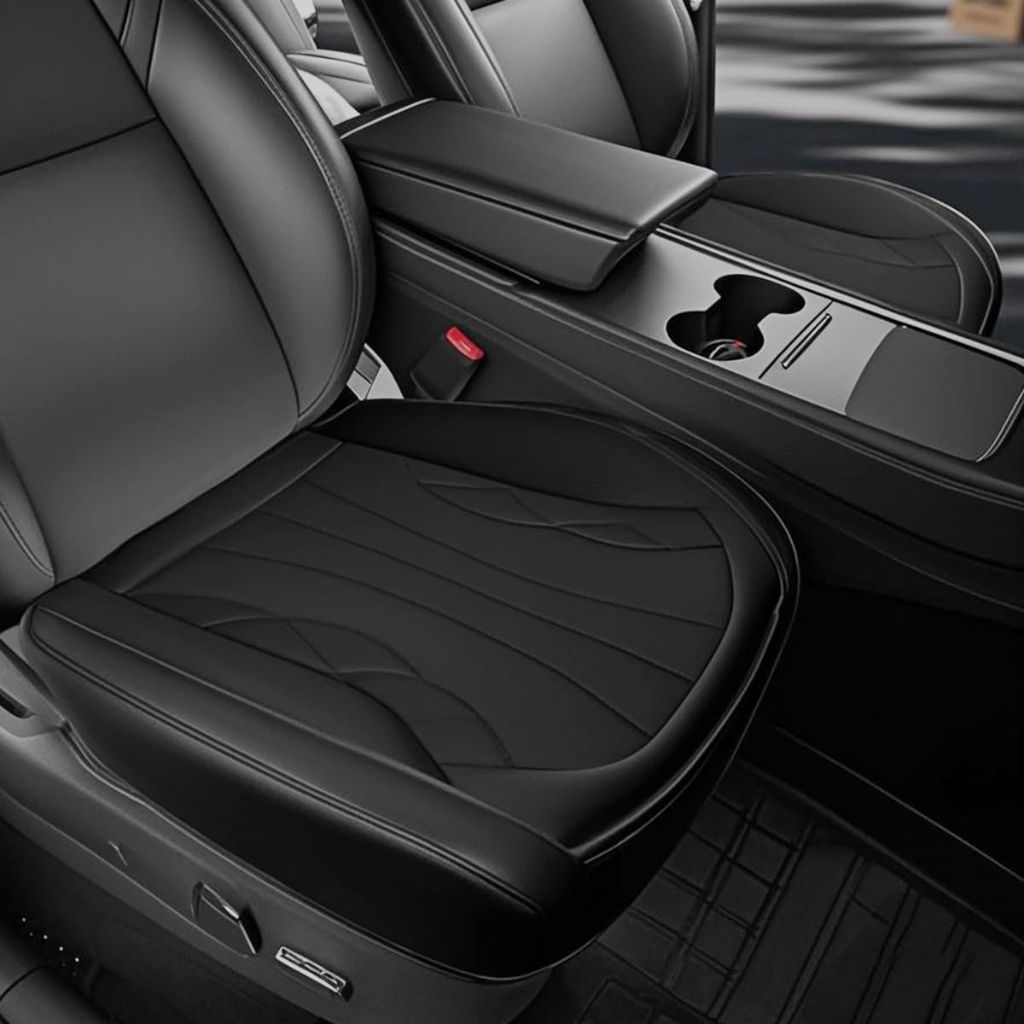 TTMiku 2-Pack Black Fit Tesla Model 3/Y Seat Covers, Luxury Nappa Leather