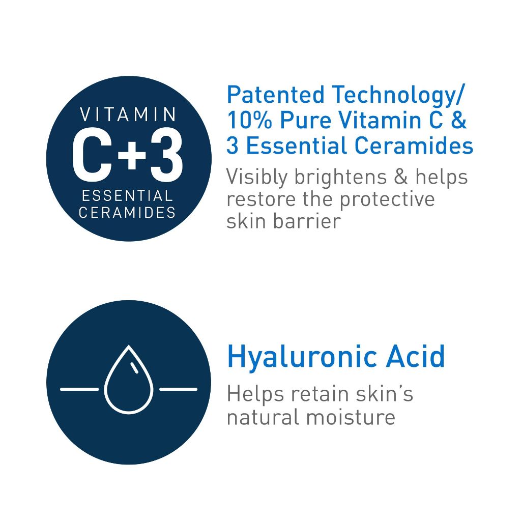 CeraVe Vitamin C Serum with Hyaluronic Acid, Skin Brightening Serum for Face with 10% Pure Vitamin C, Fragrance Free, 1 Fl. Oz